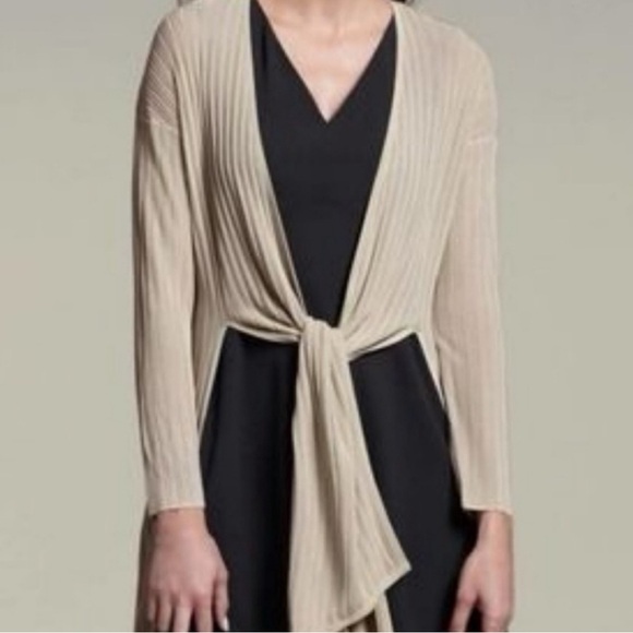 MM Lafleur Graham Beige Ribbed Tie Front Draped Kimono Long Ballet Cardigan - M - Picture 4 of 16